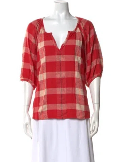 Pre-owned Ace & Jig Plaid Print V-neck Top In Red