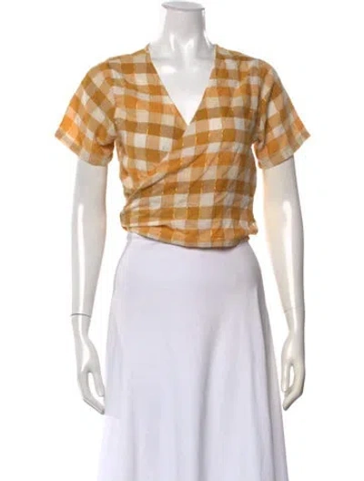 Pre-owned Ace & Jig Plaid Print V-neck Top In Yellow