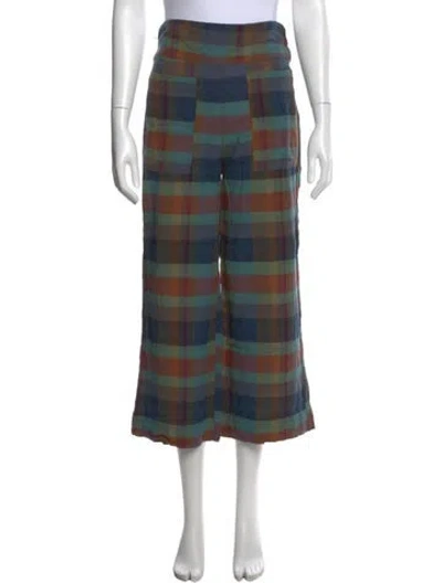 Pre-owned Ace & Jig Plaid Print Wide Leg Pants In Blue