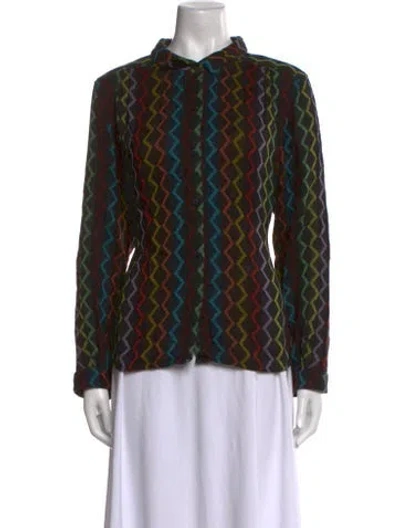 Pre-owned Ace & Jig Printed Long Sleeve Button-up Top In Black