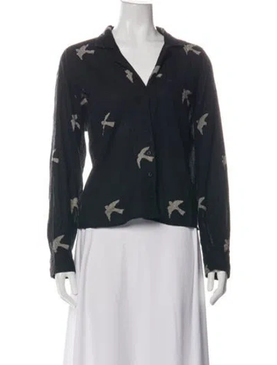 Pre-owned Ace & Jig Printed V-neck Button-up Top In Black