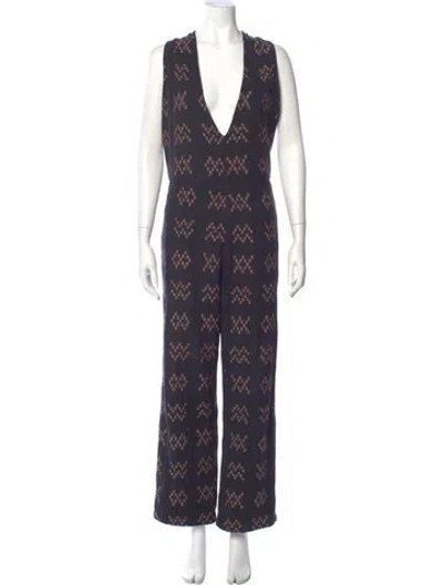 Pre-owned Ace & Jig Printed V-neck Jumpsuit In Blue