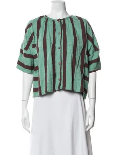 Pre-owned Ace & Jig Striped Crew Neck Button-up Top In Green