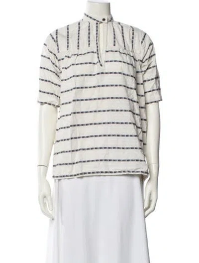 Pre-owned Ace & Jig Striped Mock Neck Polo In White