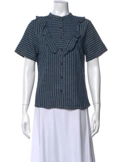 Pre-owned Ace & Jig Striped Short Sleeve Button-up Top In Blue