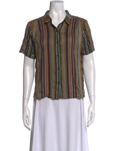 Pre-owned Ace & Jig Striped Short Sleeve Button-up Top In Neutrals