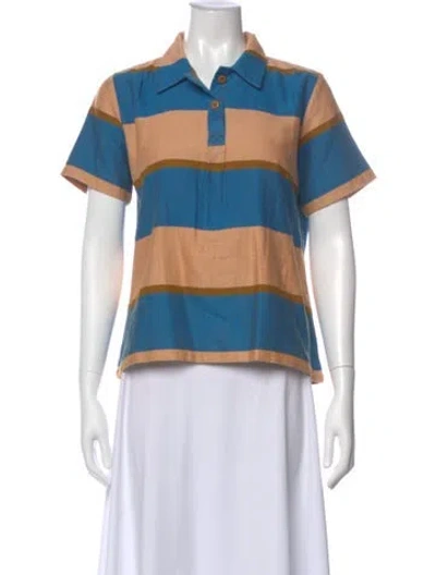Pre-owned Ace & Jig Striped Short Sleeve Polo In Blue