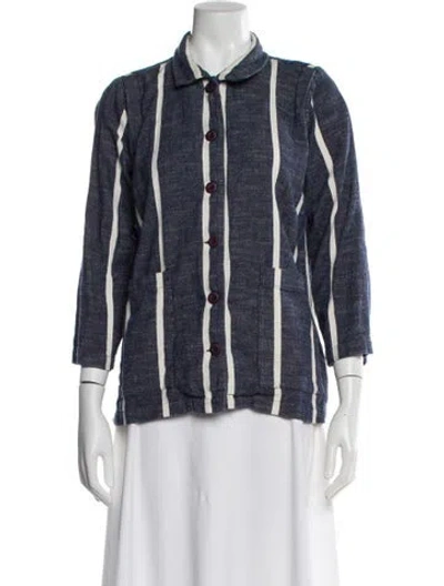 Pre-owned Ace & Jig Striped Three-quarter Sleeve Blouse In Blue