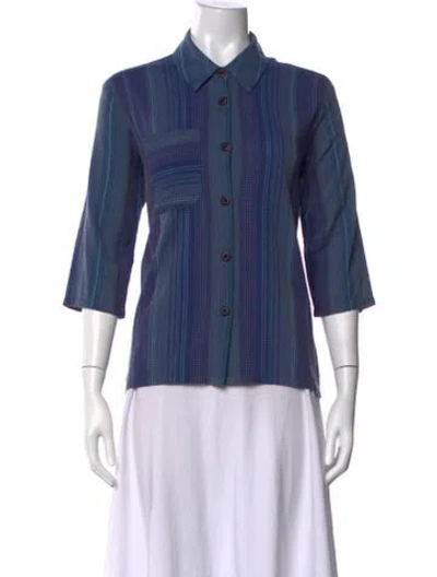 Pre-owned Ace & Jig Striped Three-quarter Sleeve Button-up Top In Blue