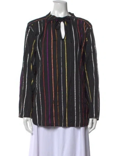 Pre-owned Ace & Jig Striped Tie Neck Top In Black