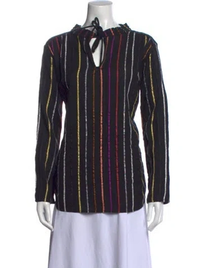 Pre-owned Ace & Jig Striped Tie Neck Top In Black