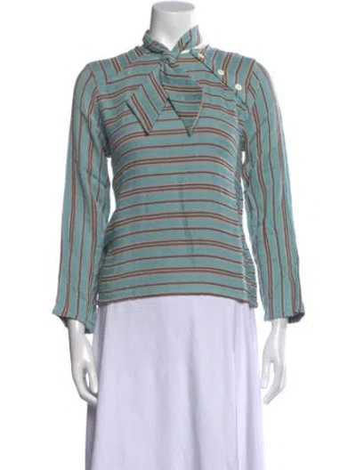 Pre-owned Ace & Jig Striped Tie Neck Top In Blue