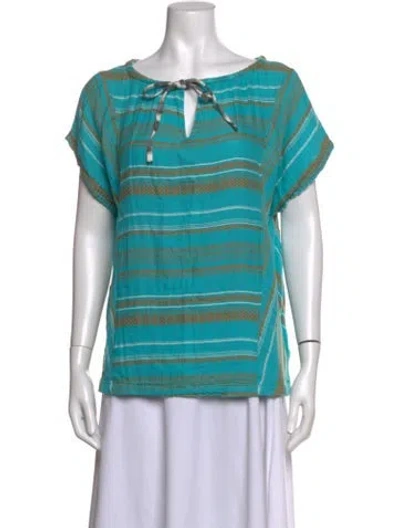 Pre-owned Ace & Jig Striped Tie Neck Top In Blue/green