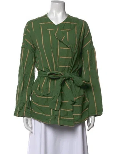 Pre-owned Ace & Jig Striped V-neck Top In Green