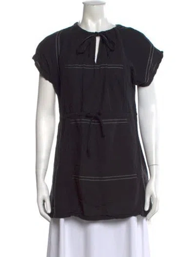 Pre-owned Ace & Jig Tie Neck Short Sleeve Top In Black