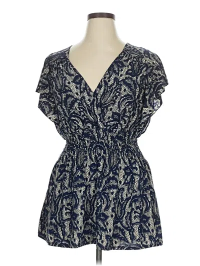 Pre-owned Ace Fashion Long Sleeve Top Blue Paisley Pattern V Neck Tops