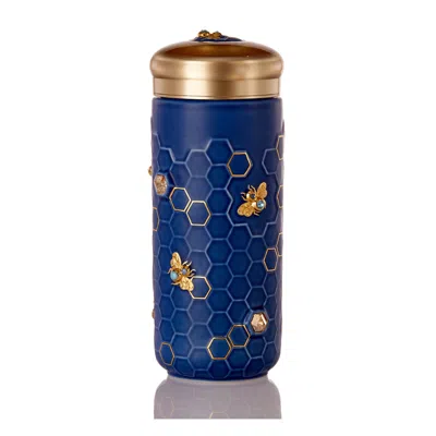 Acera Blue / Gold Honeybee Travel Mug With Crystals - Gold And Matte Blue