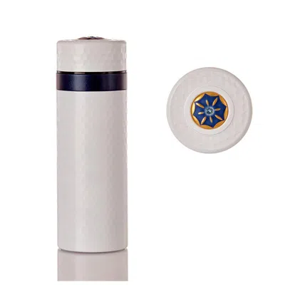 Acera Blue / White Harmony Stainless Steel With Ceramic Wall Travel Mug-pearl White And Blue Rim With Swar