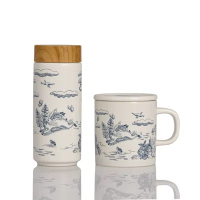 Acera Blue / White Magic Garden Travel Mug & Mug Gift Set - Blue & White