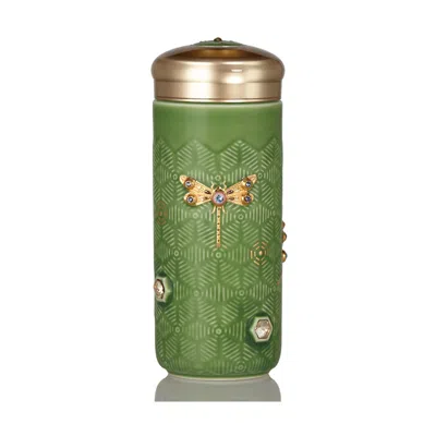 Acera Dragonfly Serenity Travel Mug With Crystals - Matcha Green