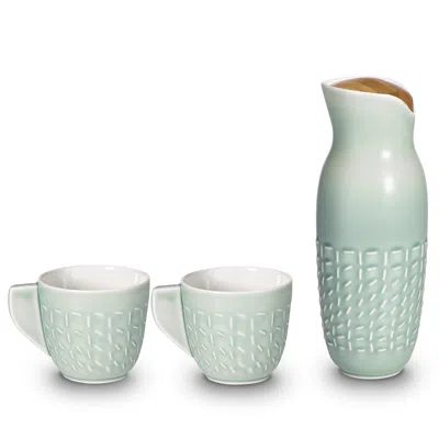 Acera Footprint Carafe Set- Cup With Handles - Green In White