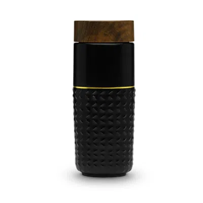 Acera Gold / Black One-o-one / Free Soaring Gold Line Ceramic Tumbler-black & Golden Line Hand-painted