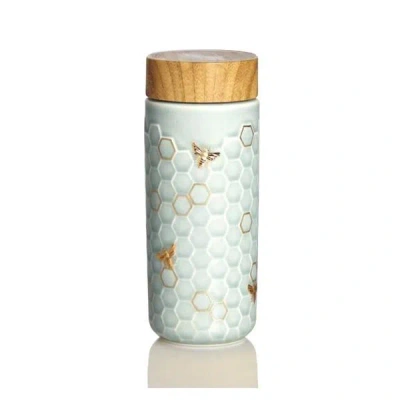 Acera Gold / Green Honey Bee Ceramic Travel Mug - Mint Green And Hand- Gold, Green