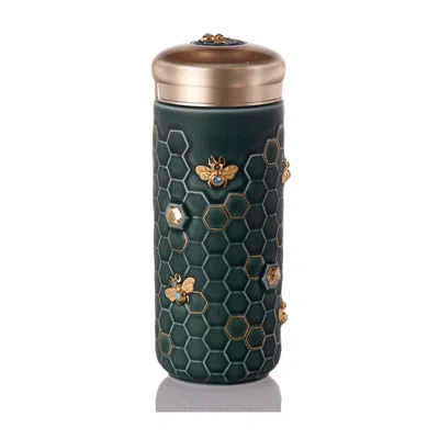 Acera Gold / Green Honey Bee Travel Mug With Crystals - Gold And Peacock Green