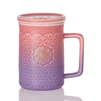 Acera Gold / Pink / Purple Flower Of Life 3-in-1 Tea Mug With Infuser - Pink And Purple Ombre / Hand-paint In Multi