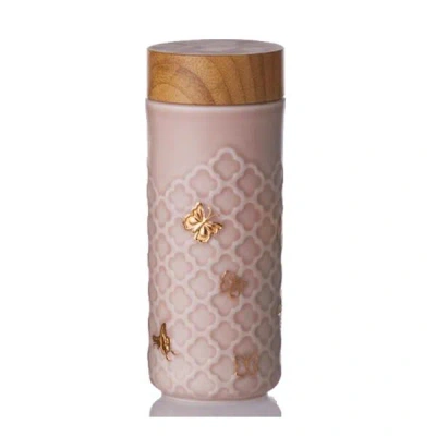 Acera Gold / Rose Gold Butterfly Tea Tumbler-rose Pink And Hand-painted Gold