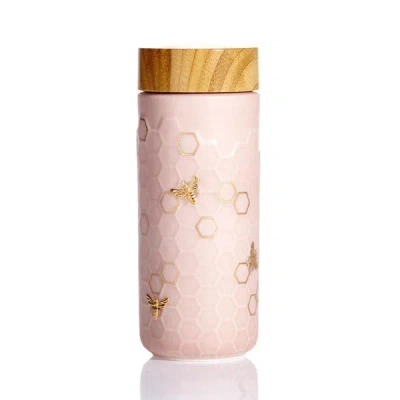 Acera Gold / Rose Gold Honey Bee Ceramic Travel Mug - Pink And Hand- Gold, Rose Gold