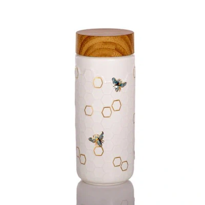 Acera Gold / White Honey Bee Ceramic Travel Mug - White And Hand- Gold, Multicolour, White
