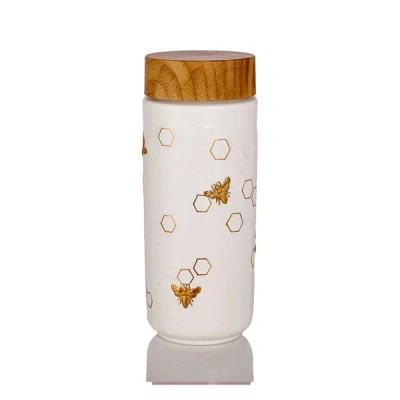 Acera Gold / White Honey Bee Ceramic Travel Mug - White And Hand- Gold, White