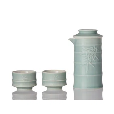 Acera Green / Grey Bamboo Kung Fu Tea Set 1 Pot With 2 Cups - Mint Green
