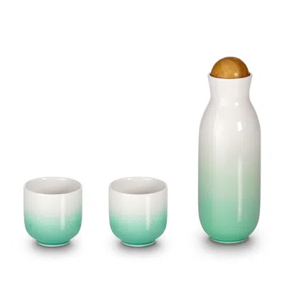 Acera Green / White Bloom Carafe Set - Tea Cups - Green, White
