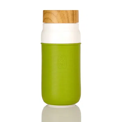 Acera Green / White Simple Is Beautiful Ceramic Tumbler / 17 oz - White With Green Silicone Sleeve
