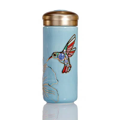 Acera The Hummingbird Travel Mug - Light Blue And Hand- Painted Multicolor Bird