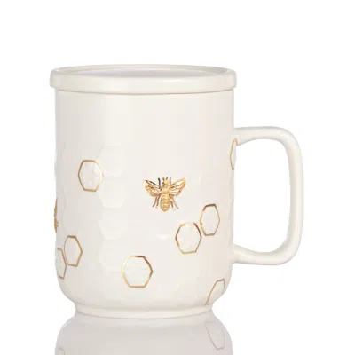 Acera White / Gold Honey Bee Mug With Lid In Neutral