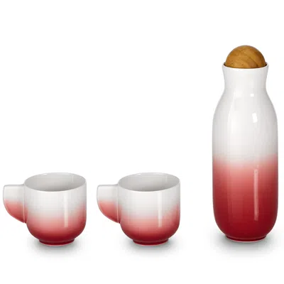 Acera White / Red Bloom Carafe Set - Cups With Handles - Red, White