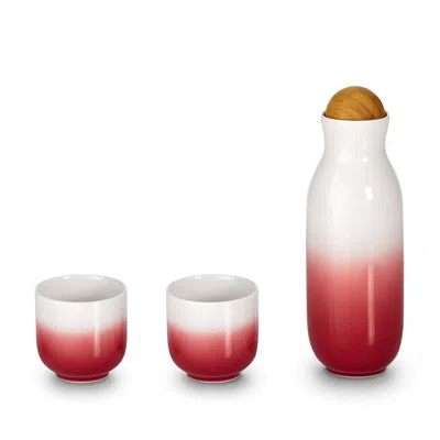 Acera White / Red Bloom Carafe Set - Tea Cups - Red, White