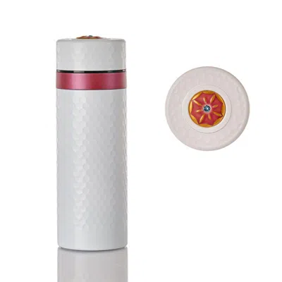 Acera White / Red Harmony Stainless Steel With Ceramic Wall Travel Mug - Pearl White And Agate Red Rim Wit