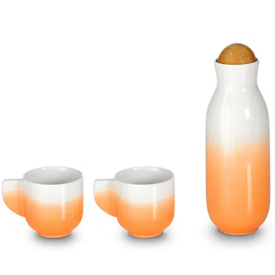 Acera White / Yellow / Orange Bloom Carafe Set - Cups With Handles - Red, White, Yellow & Orange