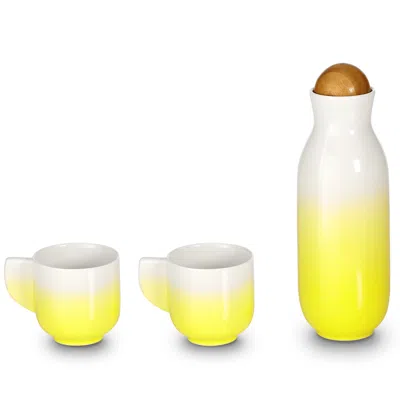 Acera White / Yellow / Orange Bloom Carafe Set - Cups With Handles - White, Yellow & Orange