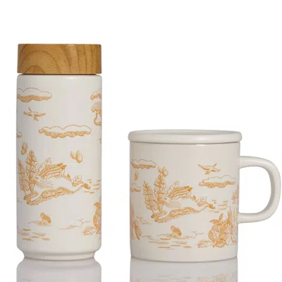 Acera White / Yellow / Orange Magic Garden Travel Mug & Mug Gift Set - Yellow & White In Neutral
