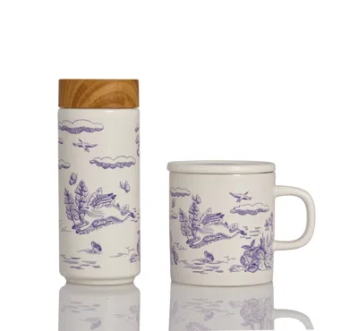 Acera Yellow / Orange / White Magic Garden Travel Mug & Mug Gift Set - Purple & White