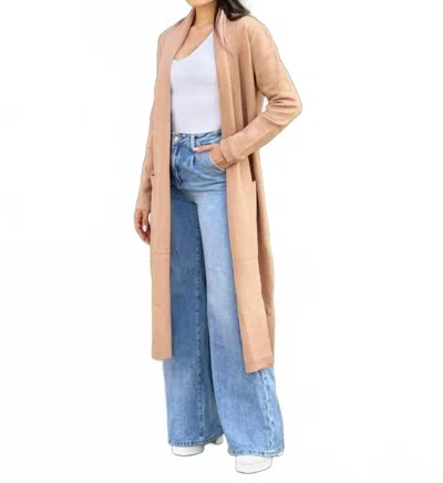 A.c.g. Los Angeles Clover Fine Knit Midi Cardi Cardigan With Pockets In Beige In Sand