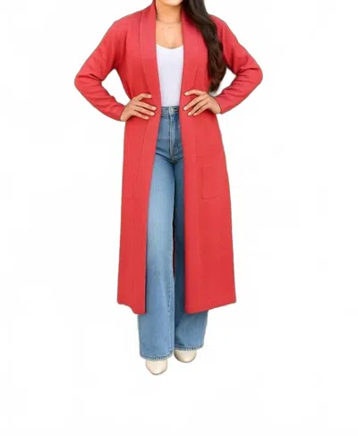 A.c.g. Los Angeles Clover Fine Knit Midi Cardi Cardigan With Pockets In Red
