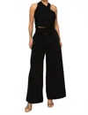 A.c.g. Los Angeles Dressy & Casual High Waisted Palazzo Belted Pants & Halter Cropped Top Set In Black In Black