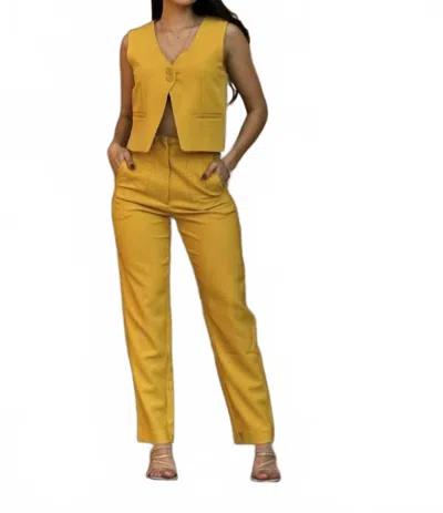 A.c.g. Los Angeles High Waisted Casual Pants & Dressy Vest Set With 2 Buttons In Mustard In Yellow