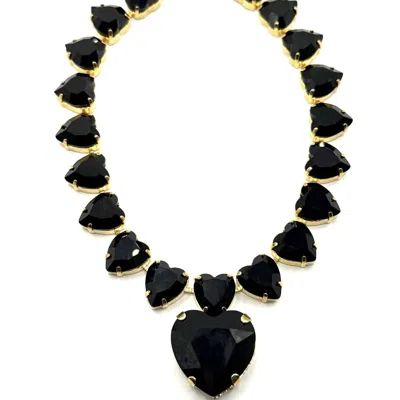 Achala Handcrafted Women's Black Crystal Heart Necklace